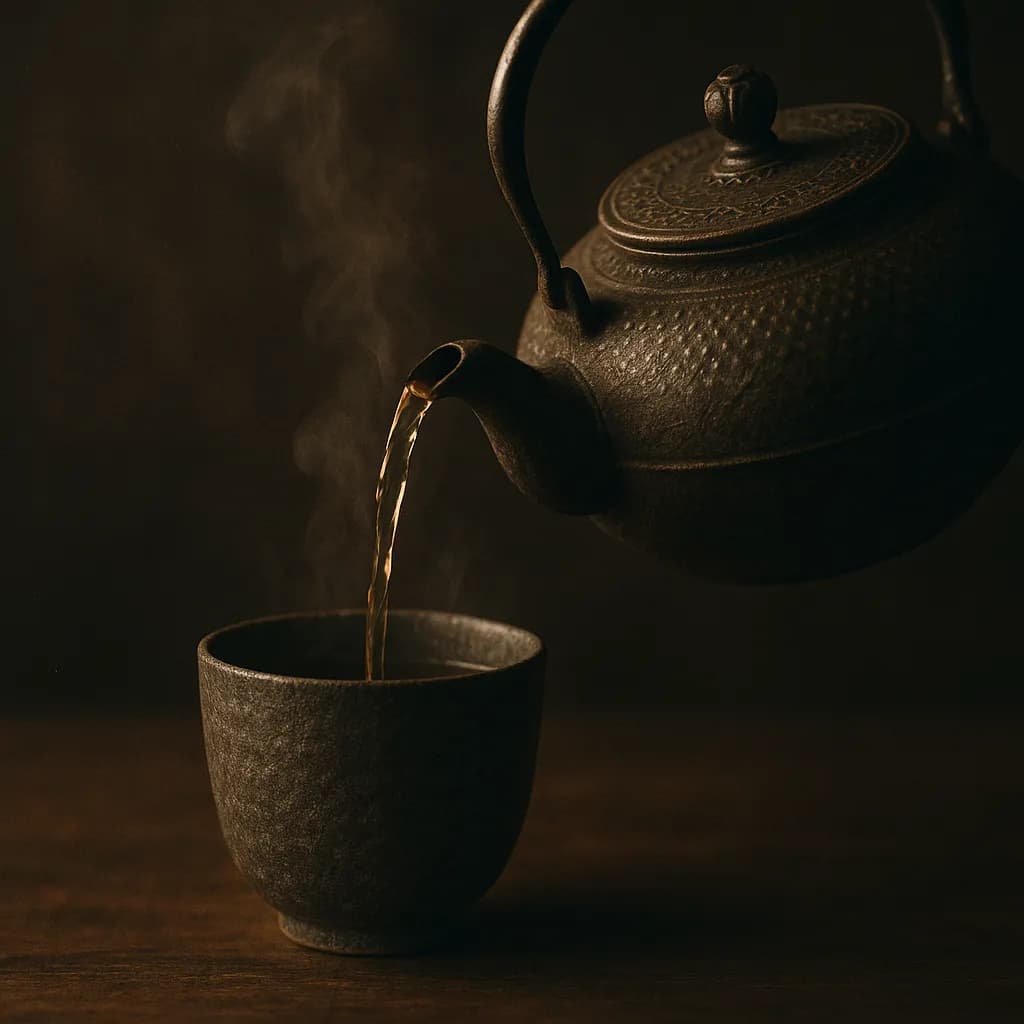 Tea poured from a cast-iron pot at Moon & Steam